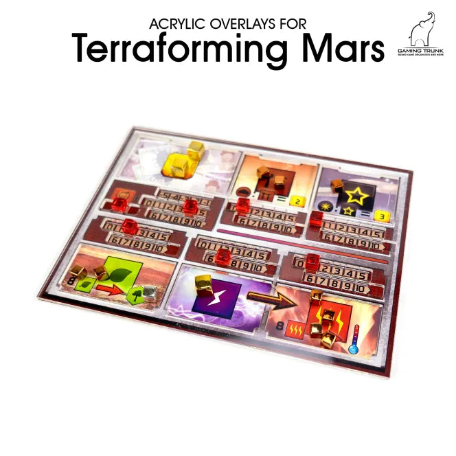 Gaming Trunk - Acrylic overlay without backboard for Terraforming Mars player mats. Design 1