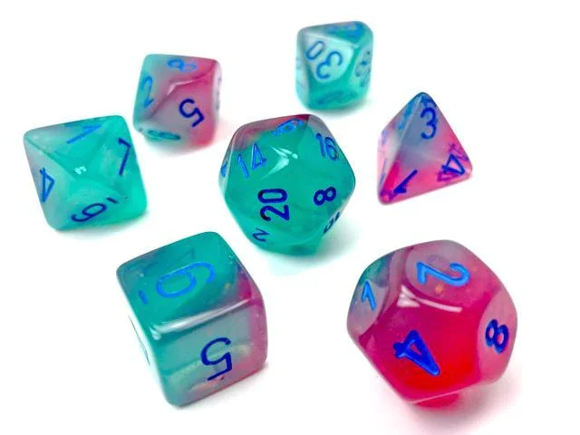 Chessex 26464 Gemini Gel Green-Pink/Blue Luminary RPG Polyhedral Dice Set [7ct]