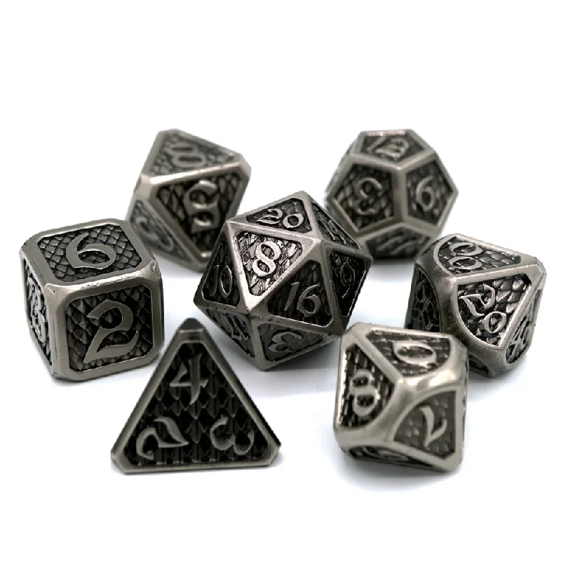 Die Hard Dice Metal RPG Polyhedral Dice Set - Drakona Eldric Argentum [7ct]