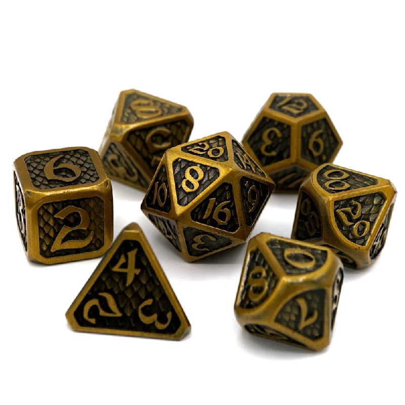 Die Hard Dice Metal RPG Polyhedral Dice Set - Drakona Eldric Electrum [7ct]