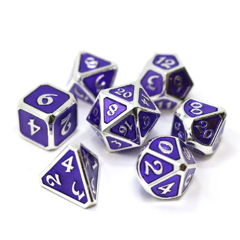 Die Hard Dice Metal RPG Polyhedral Dice Set - Mythica Platinum Amethyst [7ct]