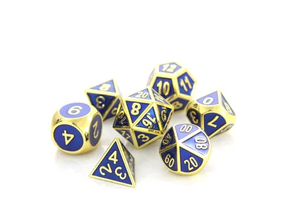 Metal Gemstone Dice Set - Gold Sapphire (7)