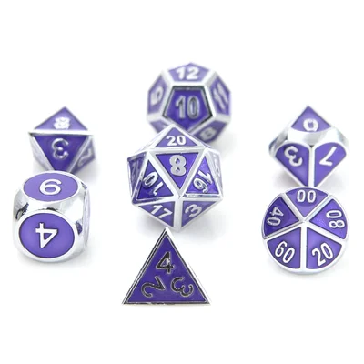 Metal Gemstone Dice Set - Silver Amethyst (7)