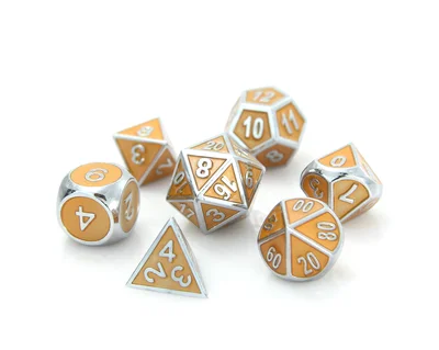 Metal Gemstone Dice Set - SIlver Citrine (7)