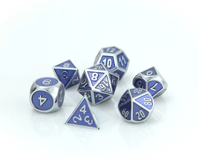 Metal Gemstone Dice Set - Silver Tanzanite (7)