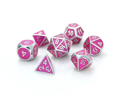 Metal Gemstone Dice Set - Silver Tourmaline (7)