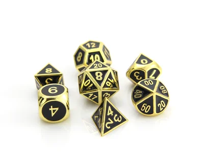 Metal Gothica Dice Set - Shiny Gold w/ Black (7)