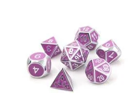 Metal Gothica Dice Set - Shiny Silver w/ Purple (7)