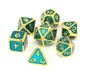 Metal Mythica Dice Set - Gold Aquamarine (7)