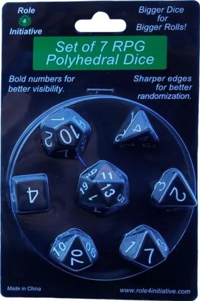 Role 4 Initiative Polyhedral 7 Dice Set: Opaque Black with White Numbers