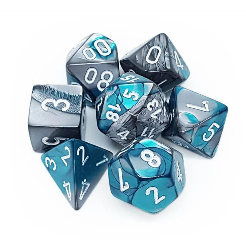 Chessex 26456 Gemini Steel-Teal/White RPG Polyhedral Dice Set [7ct]