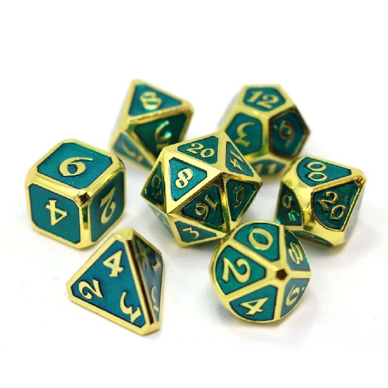 Die Hard Dice Metal RPG Polyhedral Dice Set - Mythica Gold Aquamarine [7ct]