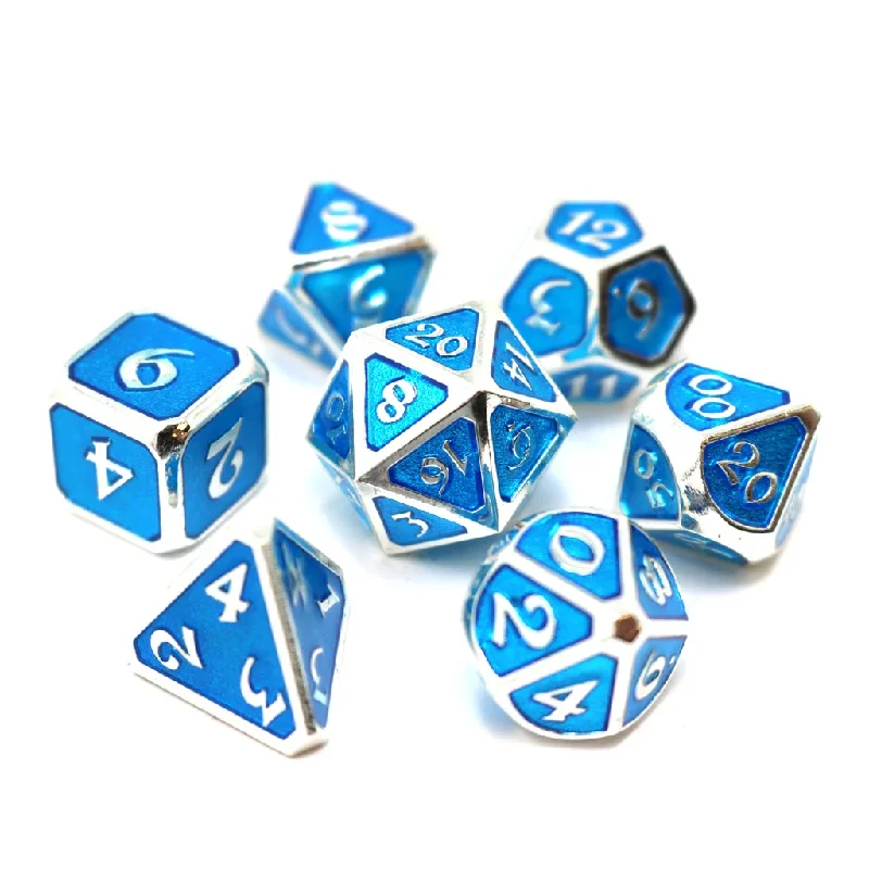 Die Hard Dice Metal RPG Polyhedral Dice Set - Mythica Platinum/Aquamarine [7ct]