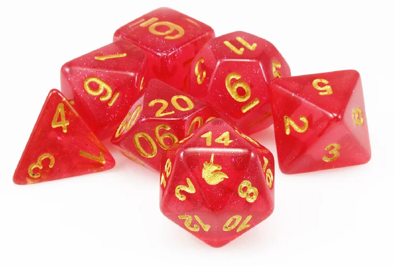 FanRoll MET 721 Unicorn: Red RPG Polyhedral Dice Set [7ct]